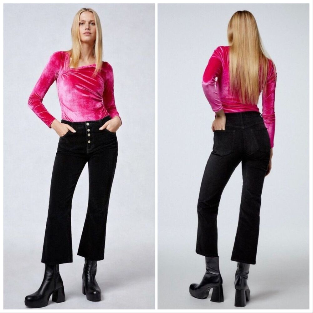 Zara Woman High-Rise Corduroy Button-Fly Cropped Kick Flare Pants